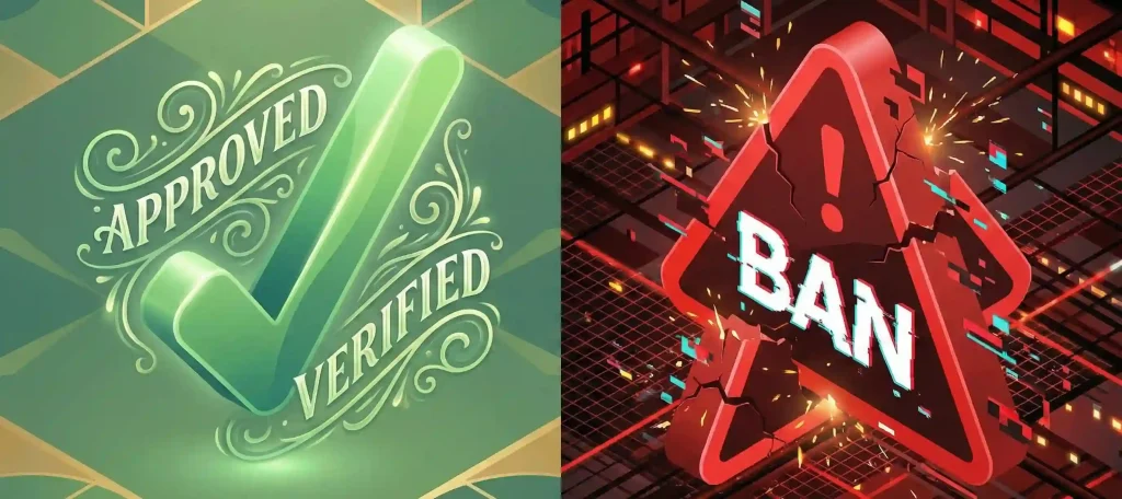 Visual comparison showing safe accepted text decorations versus risky banned ones.