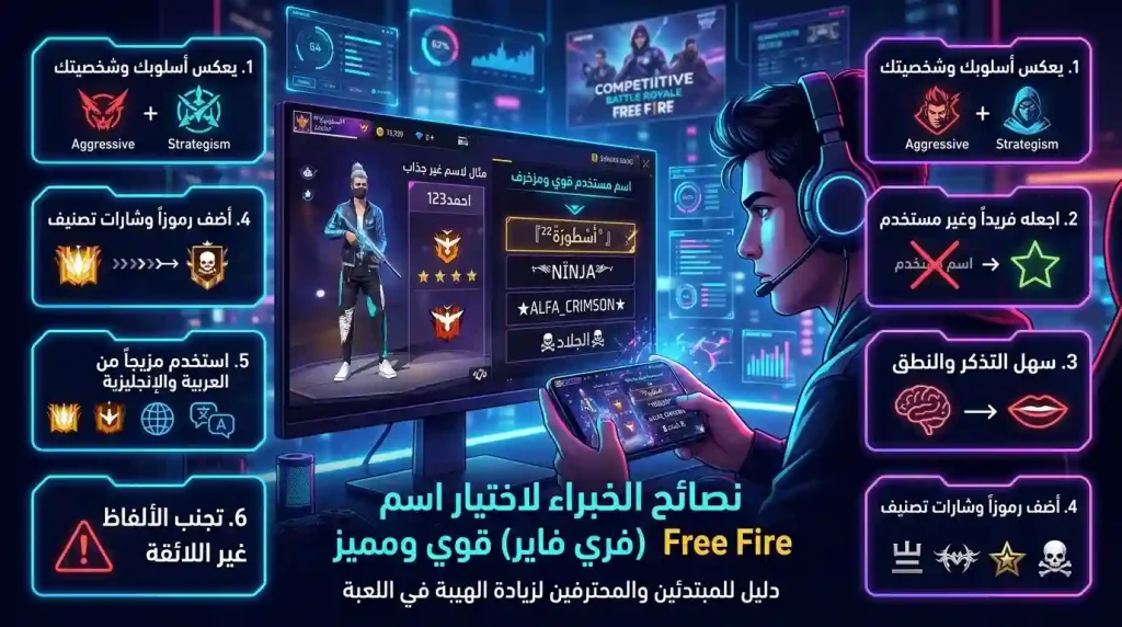 زخرفة اسماء فري فاير اسطورية بطريقة احترافية 7 نصائح لاختيار اسم فري فاير قوي ومزخرف بطريقة احترافية مع رموز وأشكال مميزة للألعاب الإلكترونية