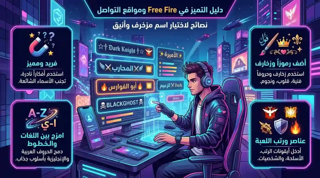 زخرفة اسماء فري فاير بطريقة احترافية وأنيقة 11 نصائح مهمة لاختيار اسم مزخرف احترافي للألعاب والسوشيال ميديا بطريقة مميزة وجذابة