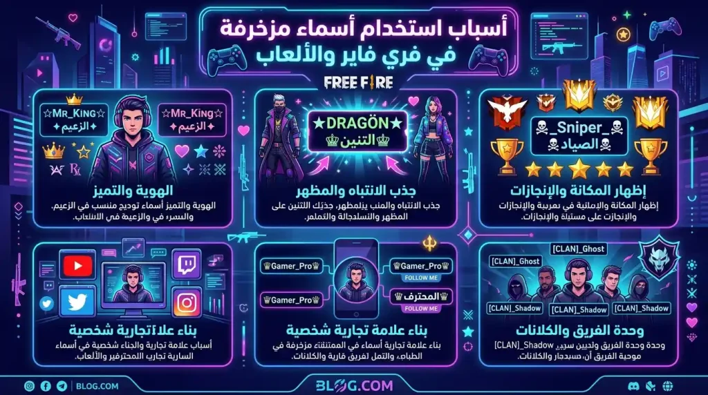 زخرفة اسماء فري فاير بطريقة احترافية وأنيقة 5 أهم أسباب استخدام الأسماء المزخرفة في فري فاير والألعاب والسوشيال ميديا بطريقة احترافية ومميزة
